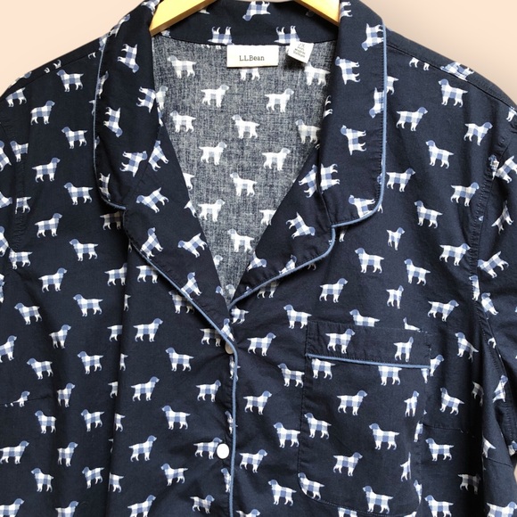 L.L.Bean Cotton Navy Blue Dog Patterned Pajamas Set Shirt & Shorts Women’s 2X - Picture 4 of 15